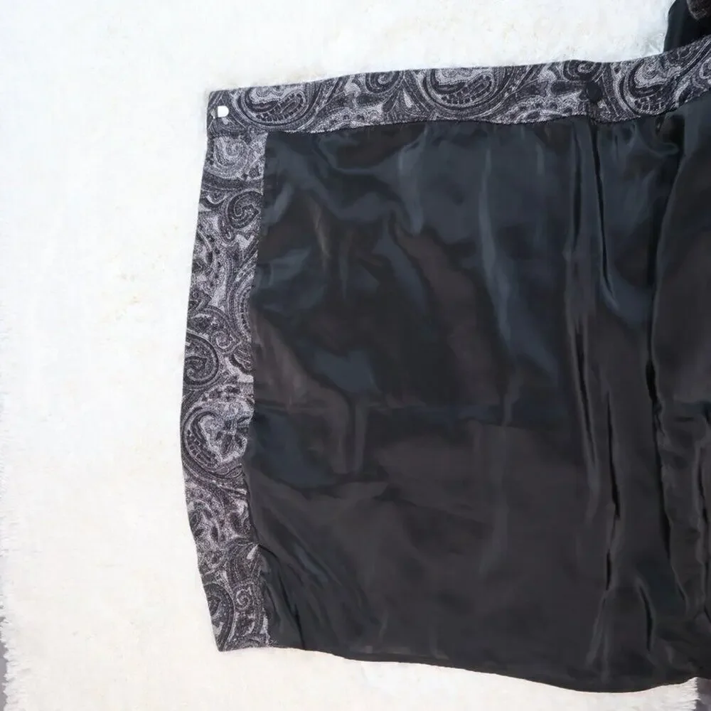 Talbots Wool Blend Floral Wrap Mini Skirt 12P Black Gray Jacquard - Picture 10 of 13